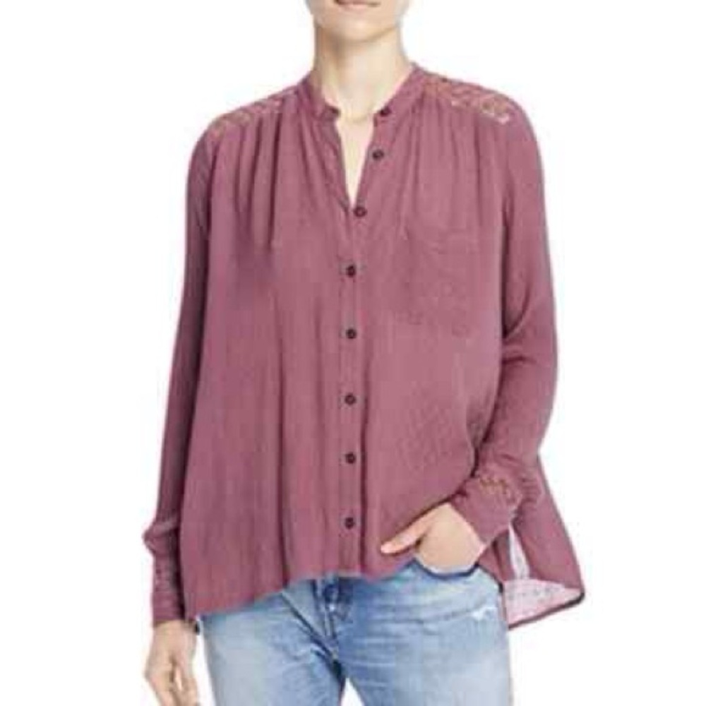 Free People Dusty Rose Button-Up Blouse Size S Boho Romantic Lightweight Top